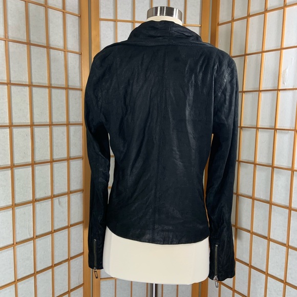 VINCE black paper drape collar leather jacket - Picture 7 of 16